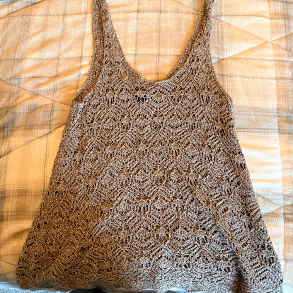 American Eagle Outfitters Tan Crochet Tank Top